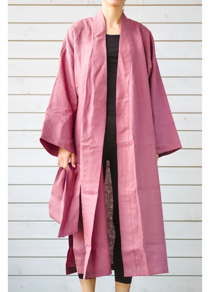Льняной халат-кимоно для дома и бани